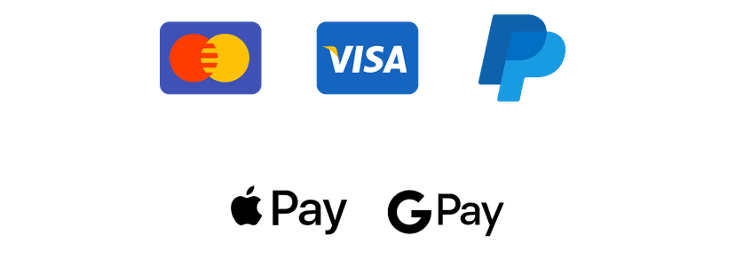 Méthodes de paiement acceptées : Mastercard, Visa, PayPal, Apple Pay et Google Pay